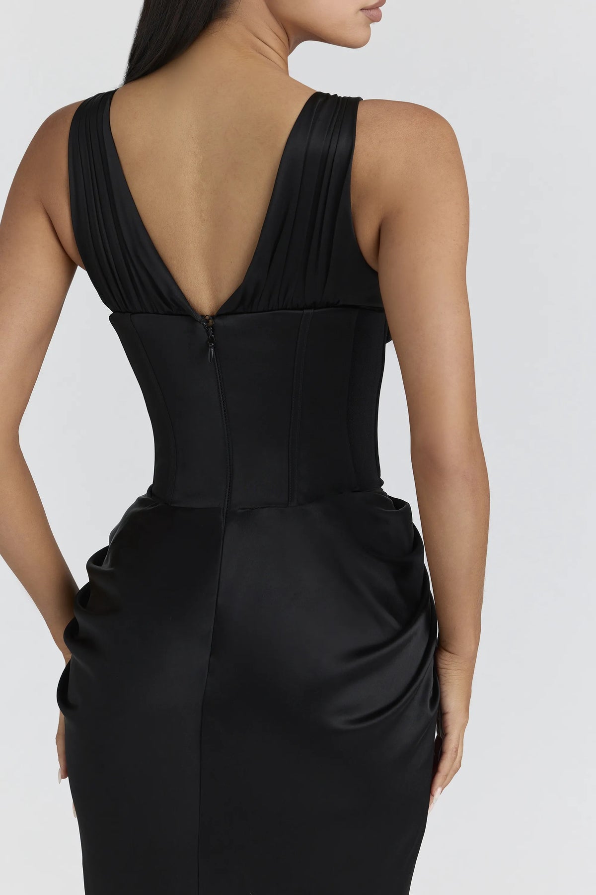 Angeline Black Satin Hourglass Maxi Dress - Limited Edition
