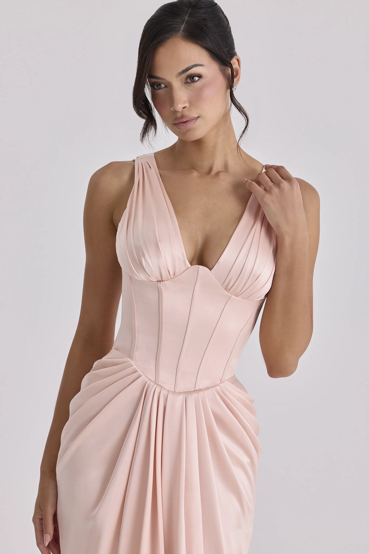 Angeline Blush Satin Corset Maxi Dress - Limited Edition