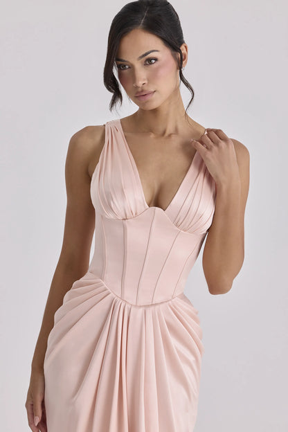 Angeline Blush Satin Corset Maxi Dress - Limited Edition
