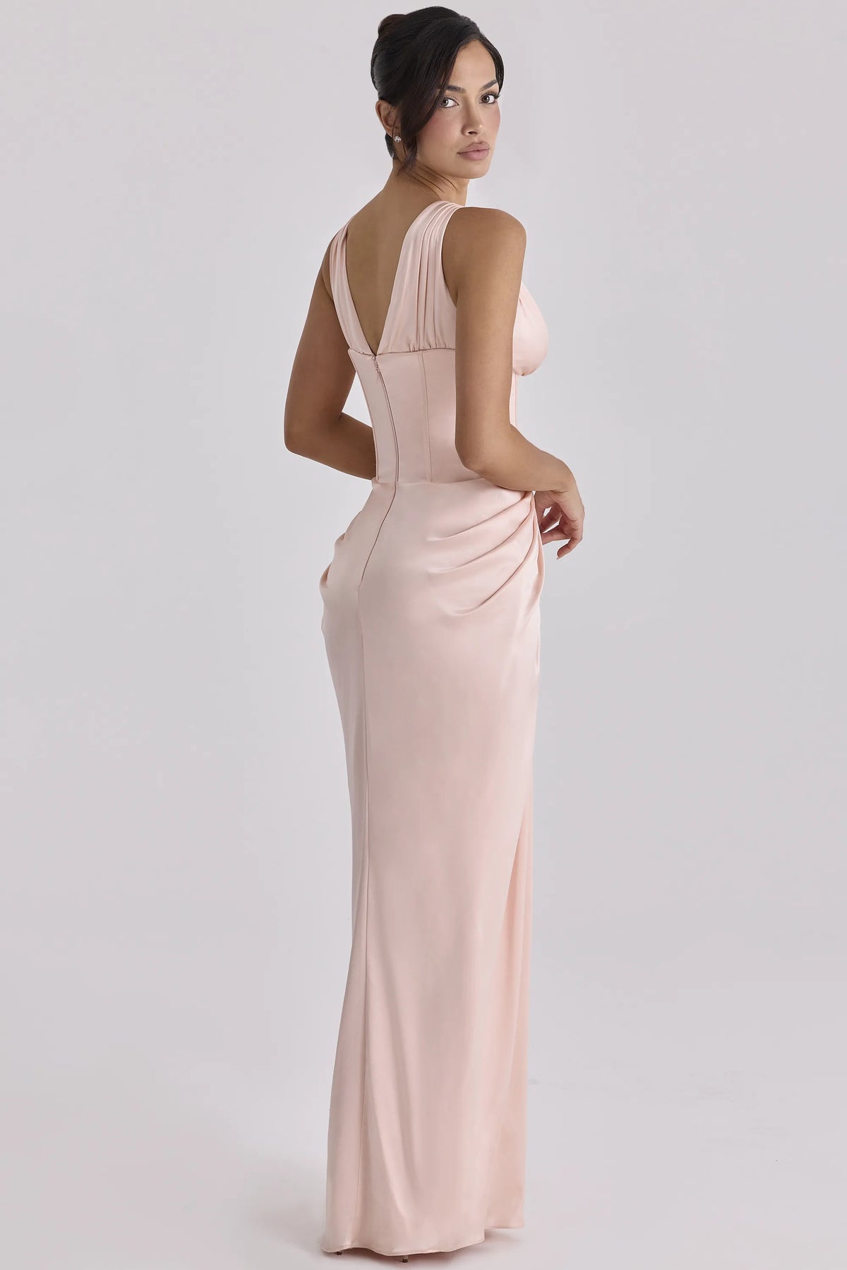 Angeline Blush Satin Corset Maxi Dress - Limited Edition