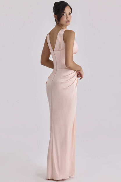 Angeline Blush Satin Corset Maxi Dress - Limited Edition