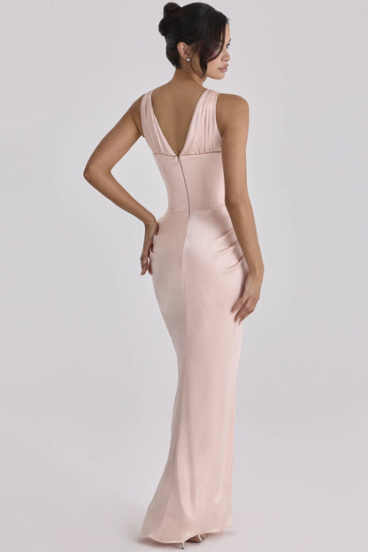 Angeline Blush Satin Corset Maxi Dress - Limited Edition