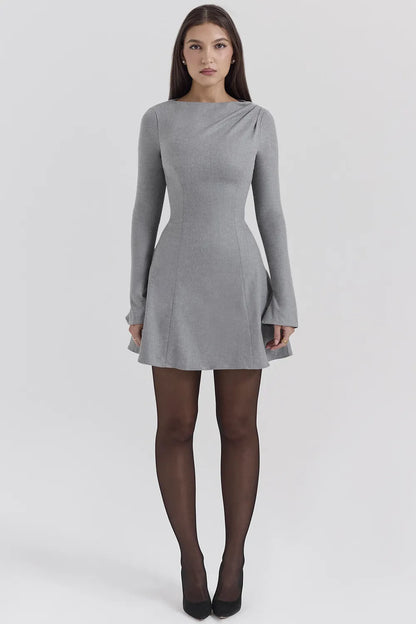 Angelique Grey A-Line Long Sleeve Mini  Dress