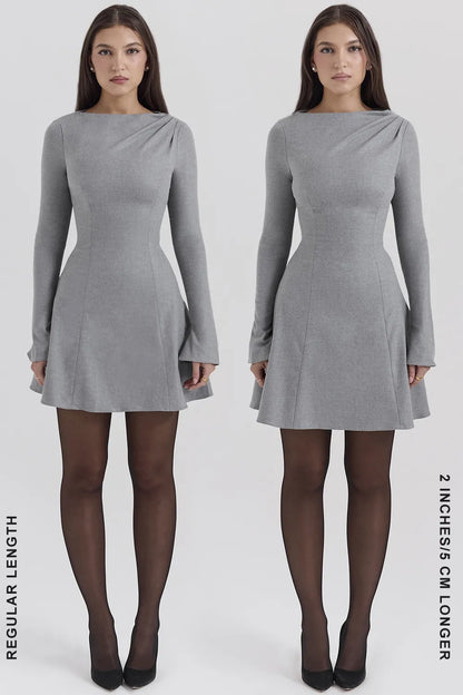 Angelique Grey A-Line Long Sleeve Mini  Dress