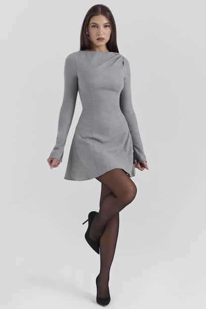 Angelique Grey A-Line Long Sleeve Mini  Dress
