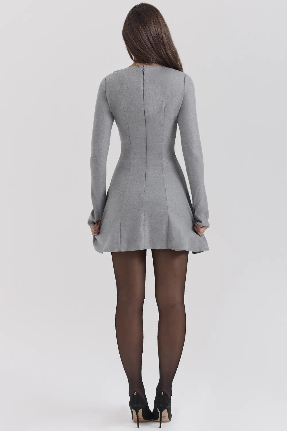 Angelique Grey A-Line Long Sleeve Mini  Dress
