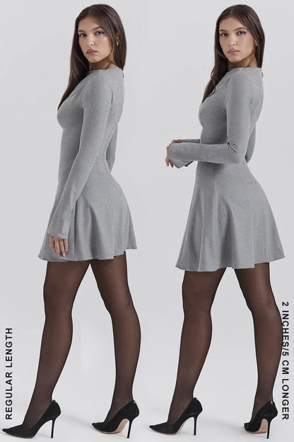 Angelique Grey A-Line Long Sleeve Mini  Dress