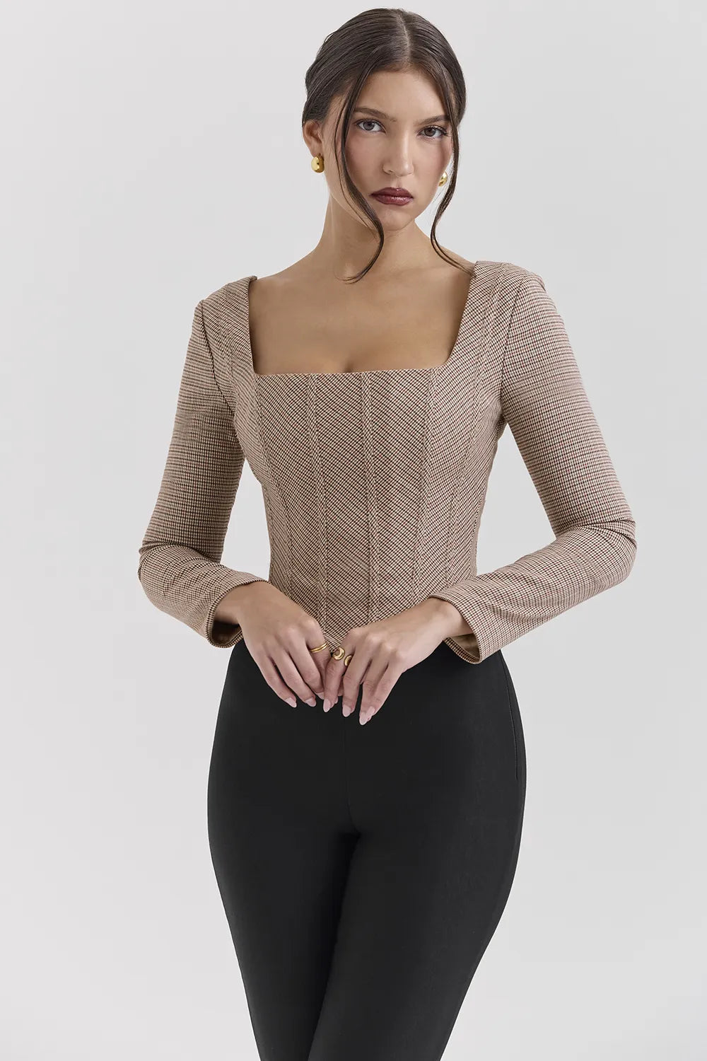 Antonia Brown Puppytooth Corset Top