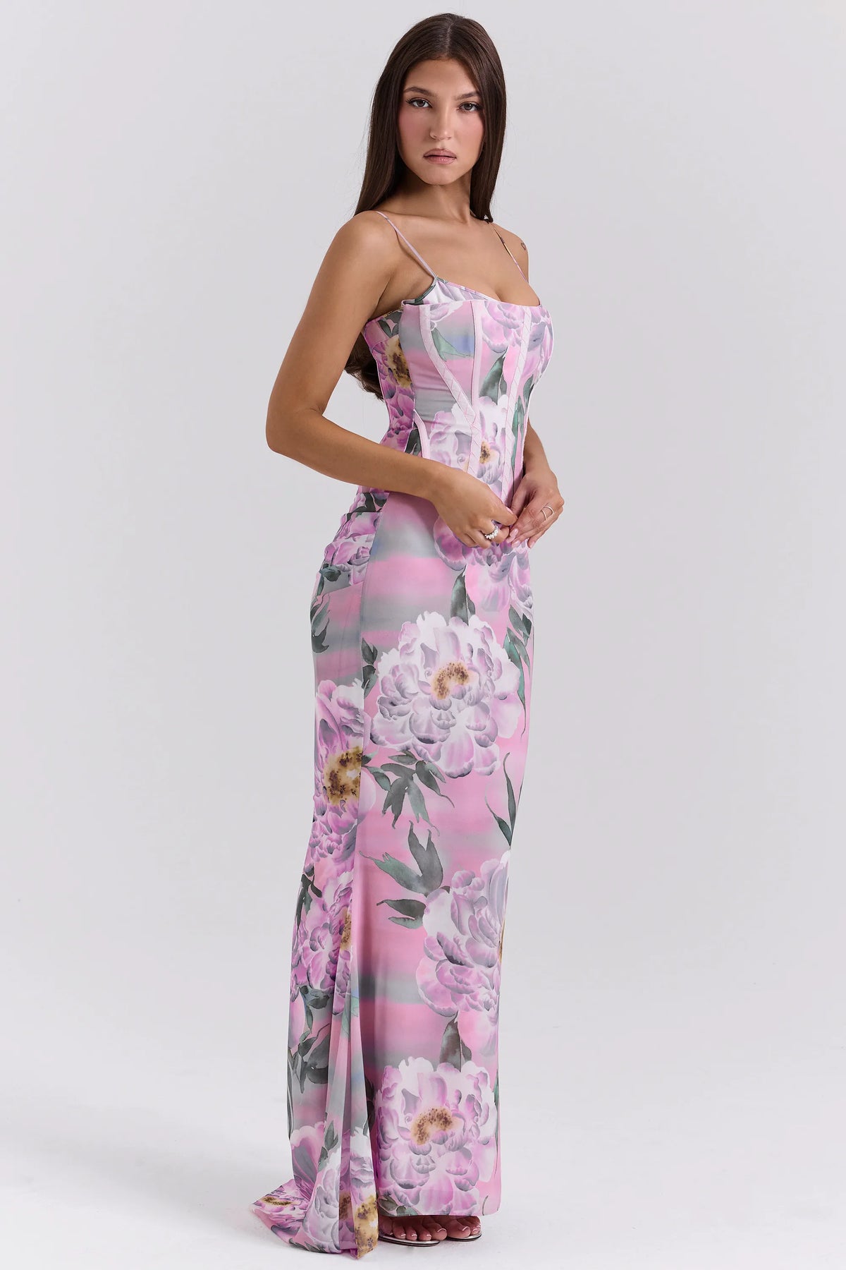 Antonina Pink Floral Corset Maxi Dress