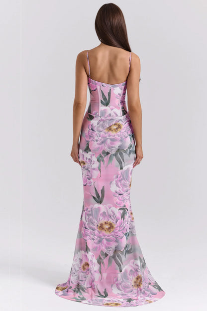 Antonina Pink Floral Corset Maxi Dress