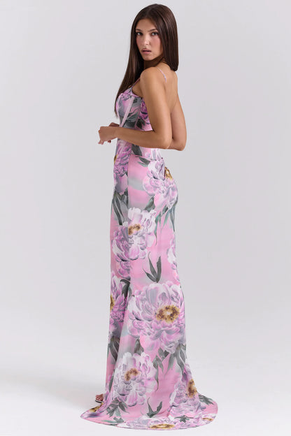 Antonina Pink Floral Corset Maxi Dress