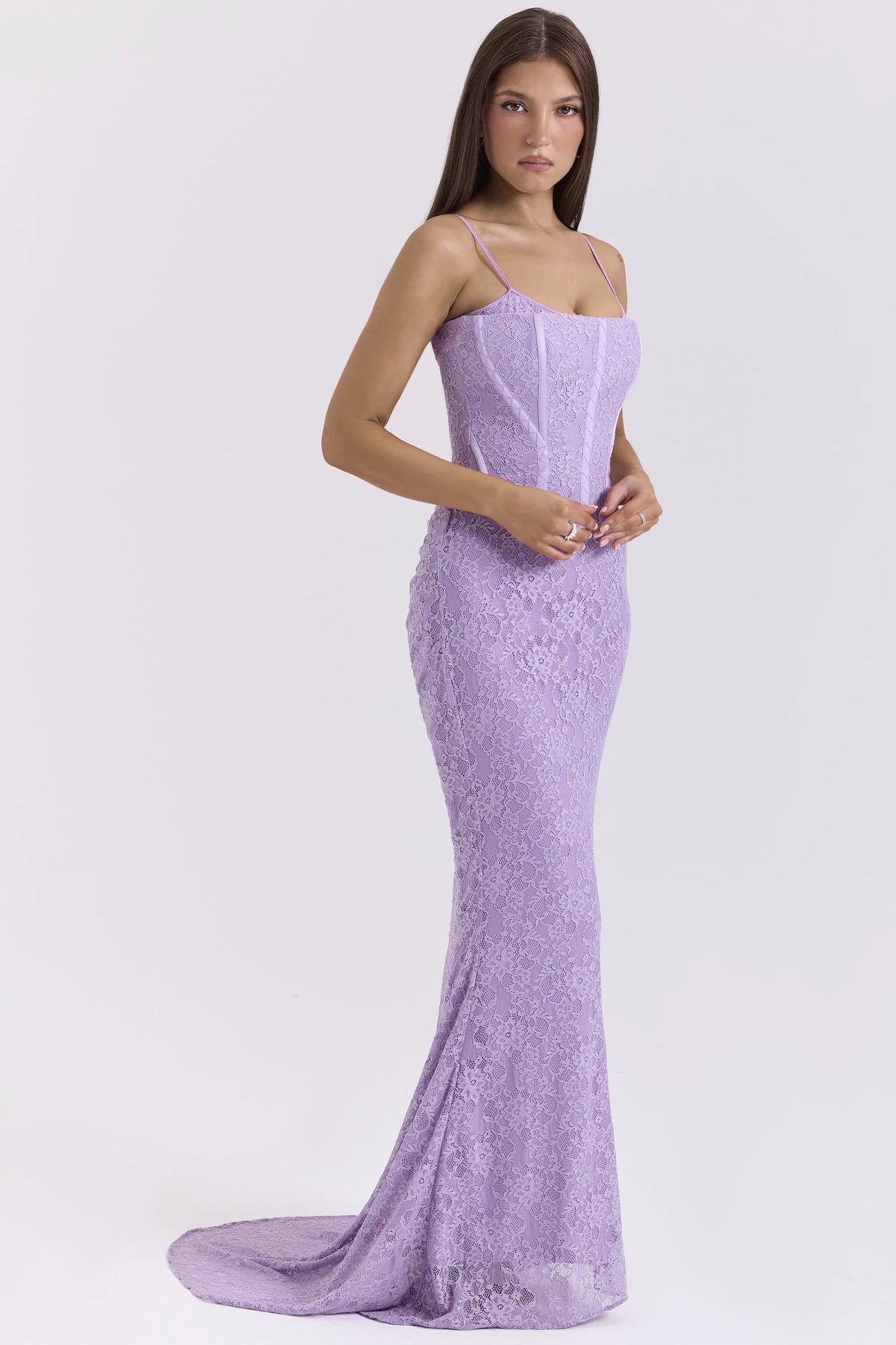 Antonina Orchid Lace Corset Maxi Dress
