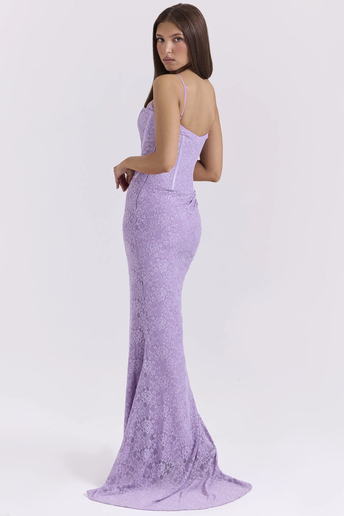 Antonina Orchid Lace Corset Maxi Dress