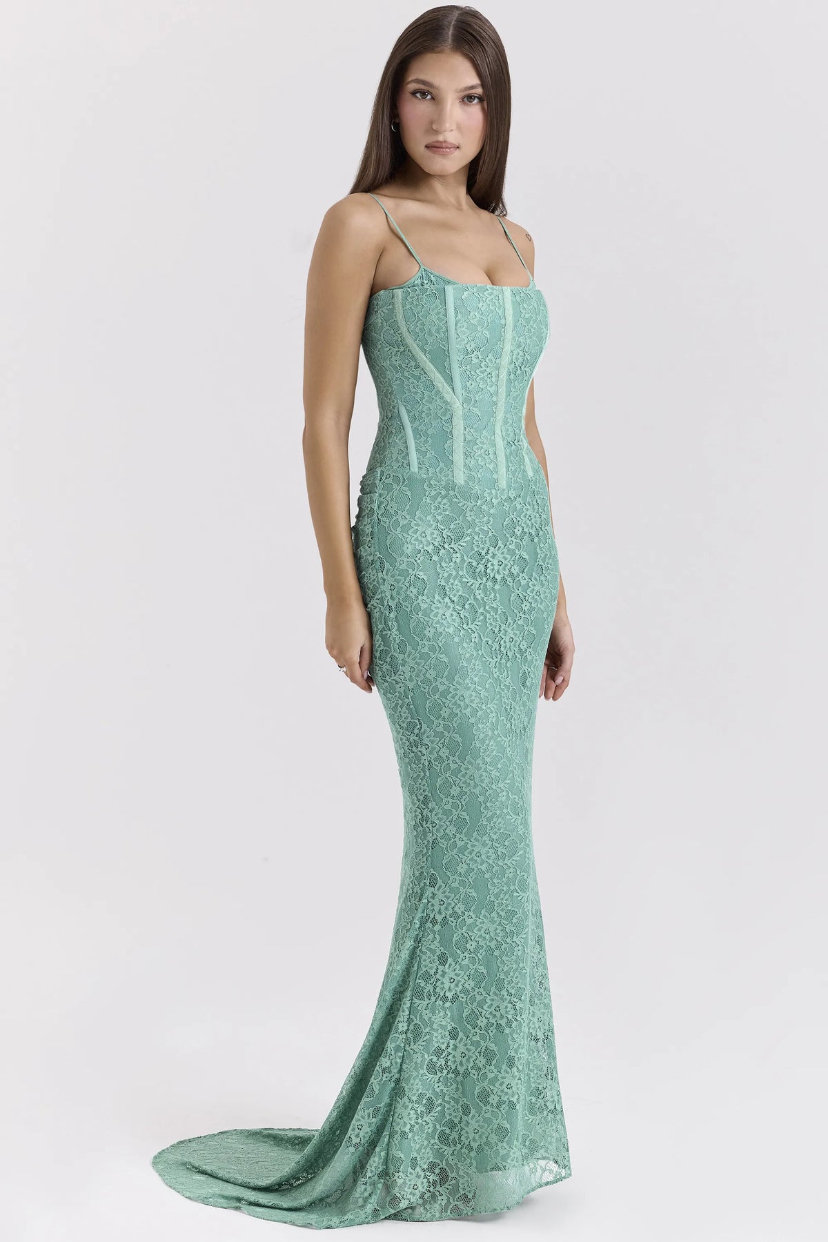 Antonina Jade Lace Corset Maxi Dress