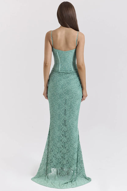 Antonina Jade Lace Corset Maxi Dress