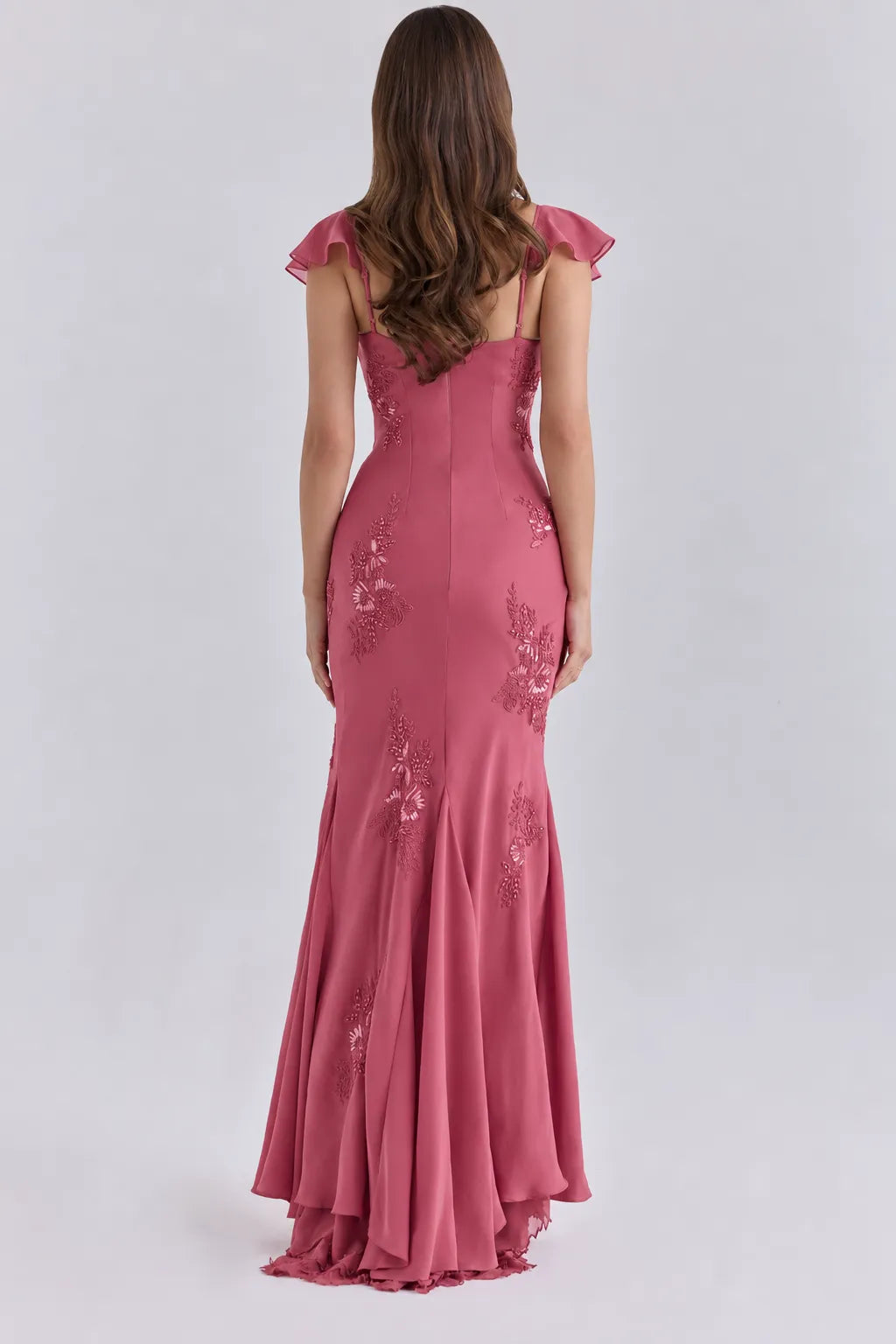 Arabella Rose Pink Satin Embellished Maxi Gown - Limited Edition