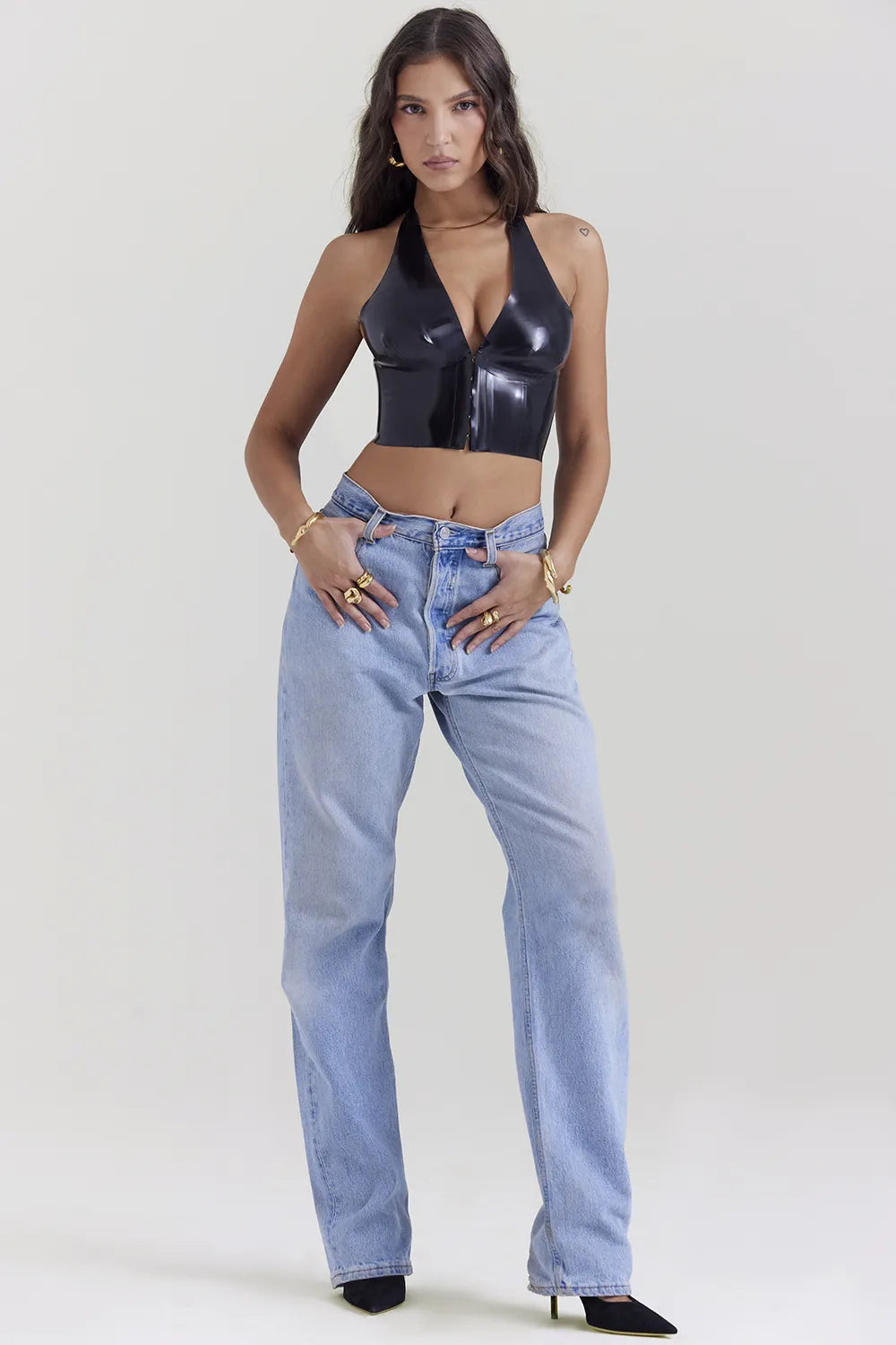 Ariadne Black Latex Halter Top