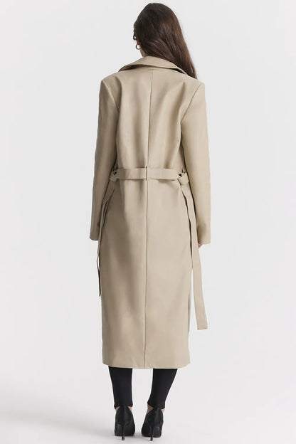 Ariel Beige Vegan Leather Trench Coat