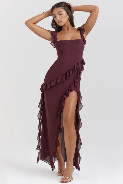 Ariela Mulberry Ruffle Maxi Dress