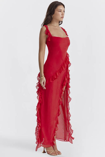Ariela Cherry Ruffle Maxi Dress