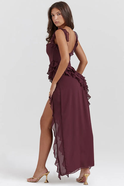Ariela Mulberry Ruffle Maxi Dress