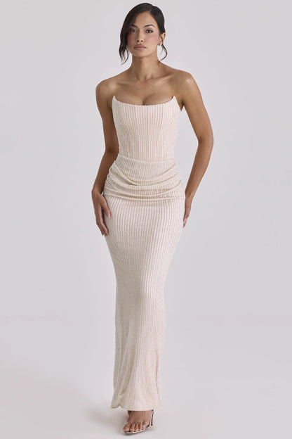 Arielle Champagne Hand Embellished Beaded Bridal Gown