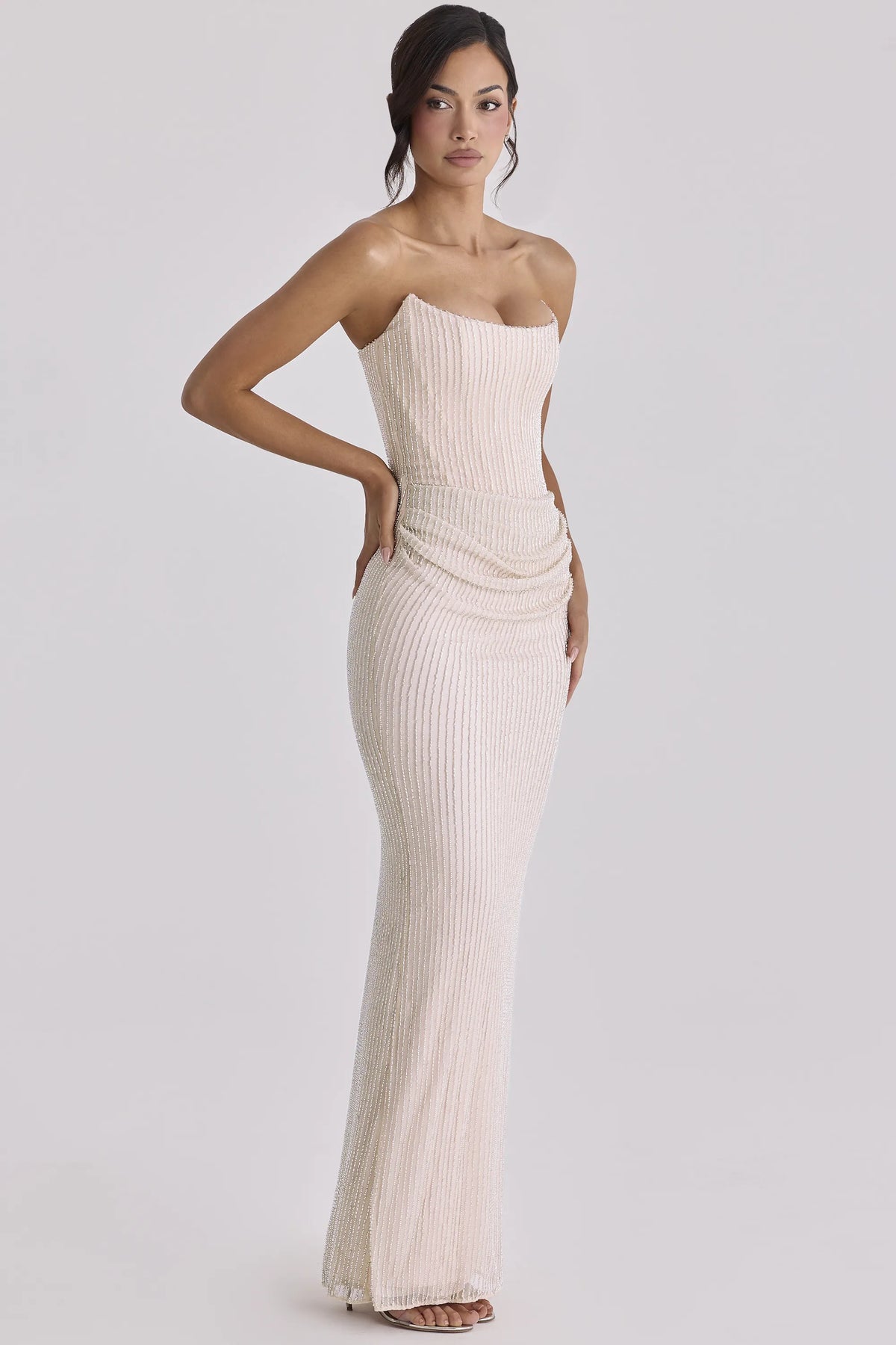Arielle Champagne Hand Embellished Beaded Bridal Gown