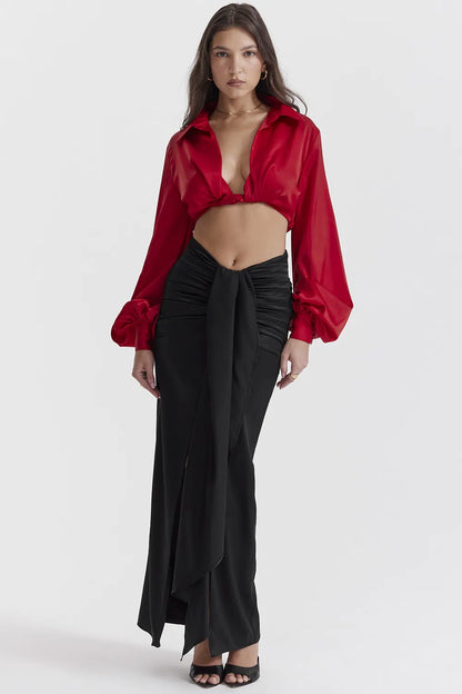 Laraine Cherry Silk Blouson Top