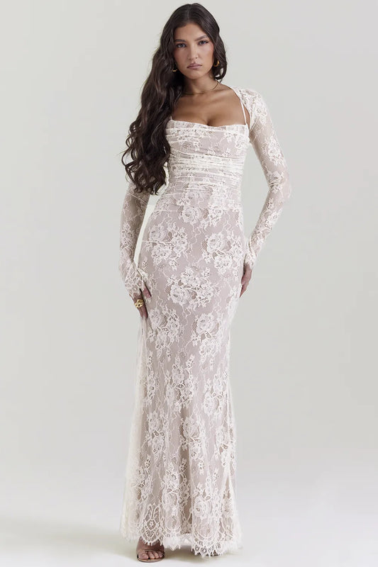 Artemis Vintage Cream Lace Maxi Dress
