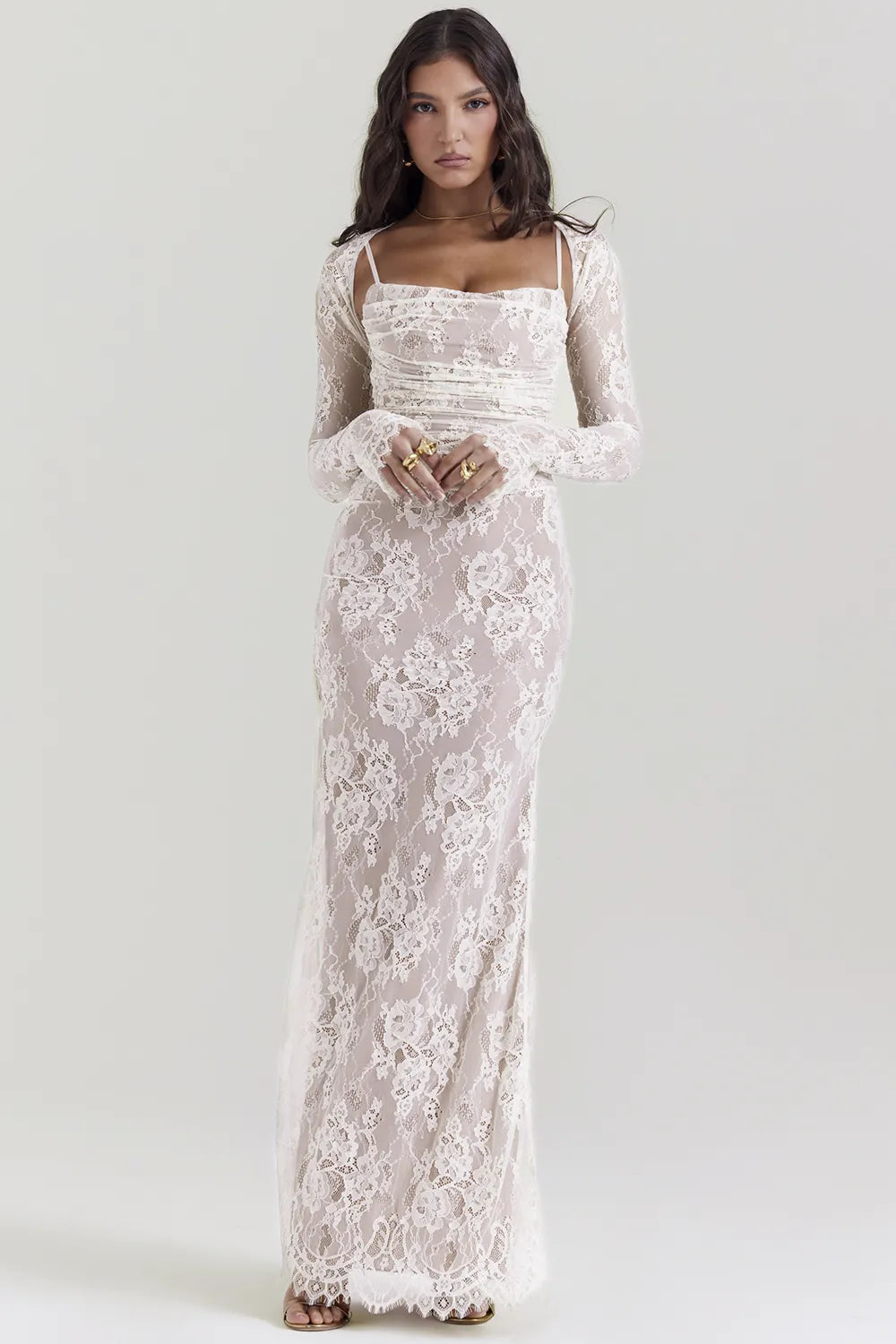 Artemis Vintage Cream Lace Maxi Dress