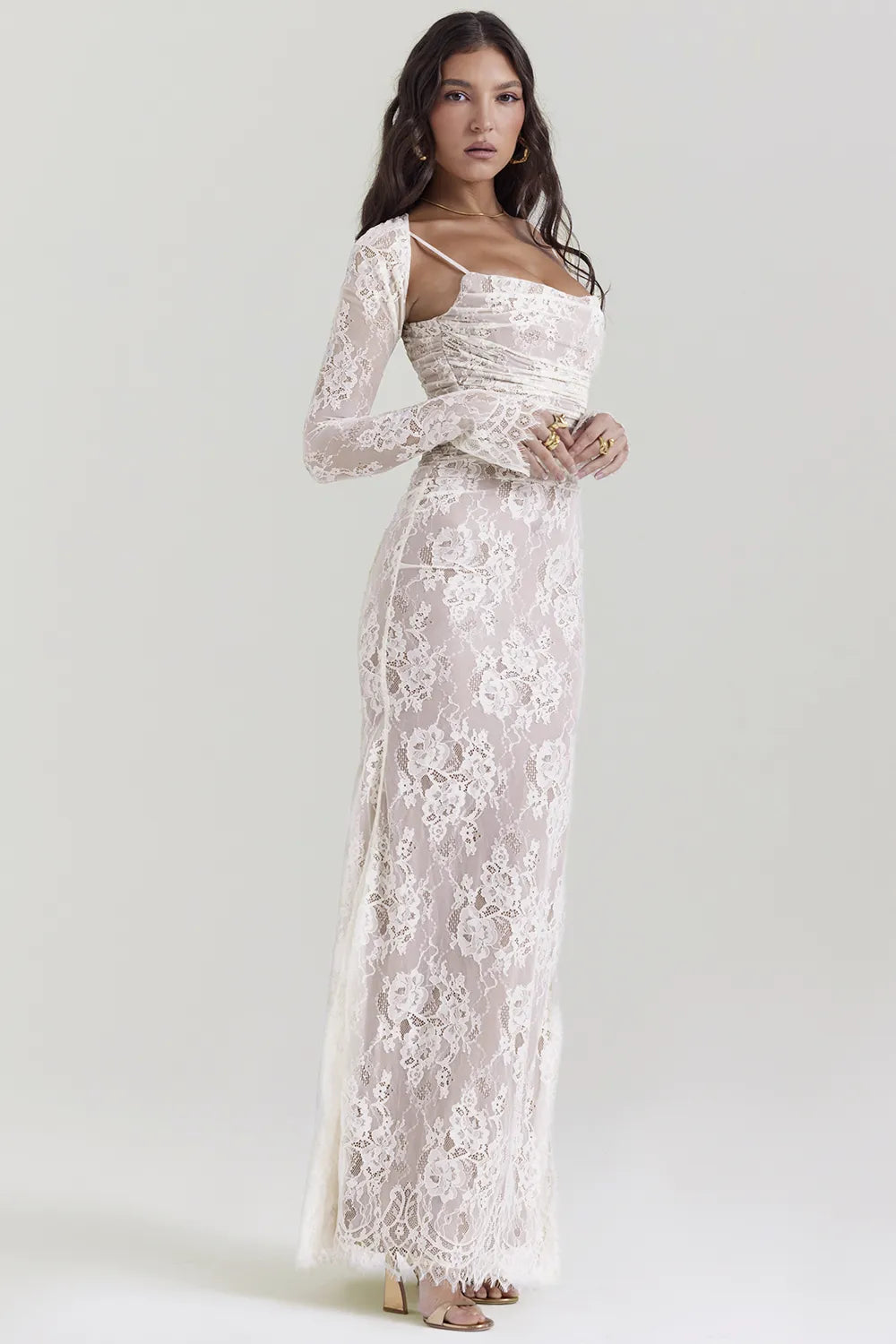 Artemis Vintage Cream Lace Maxi Dress