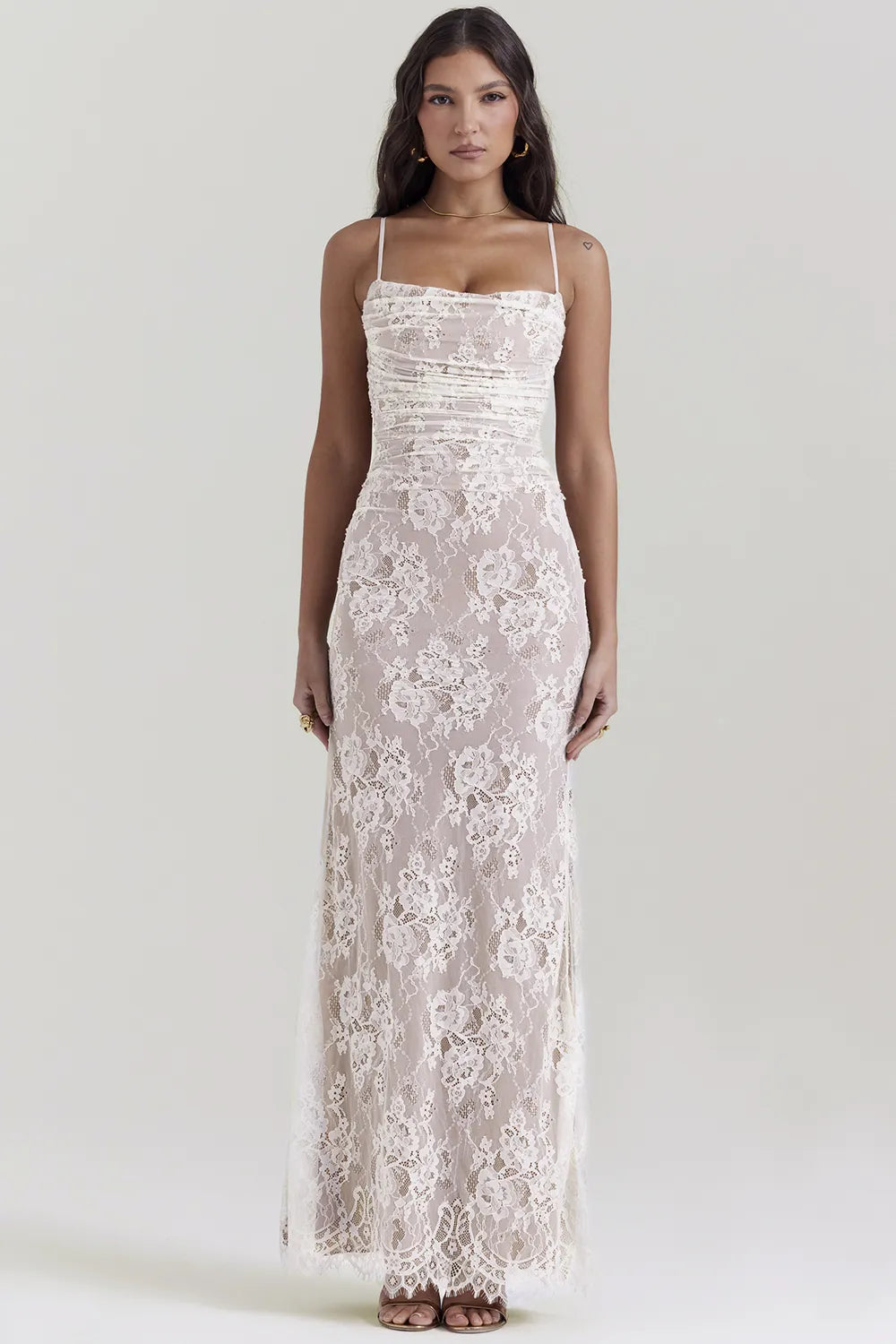 Artemis Vintage Cream Lace Maxi Dress