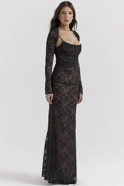 Artemis Black Lace Maxi Dress