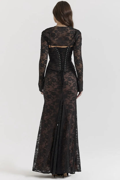 Artemis Black Lace Maxi Dress