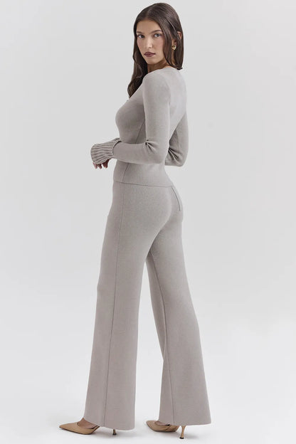 Aspen Grey Cashmere Ribbed Cuff Cardigan