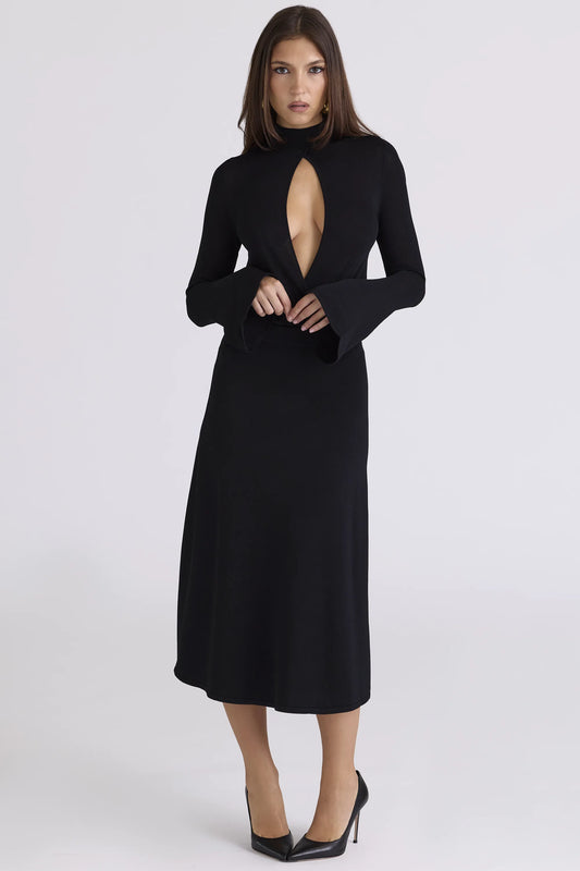 Asti Black A-Line Midi Skirt