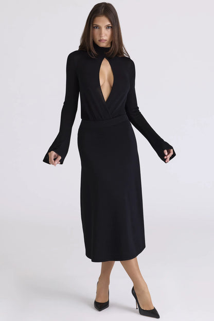 Asti Black A-Line Midi Skirt