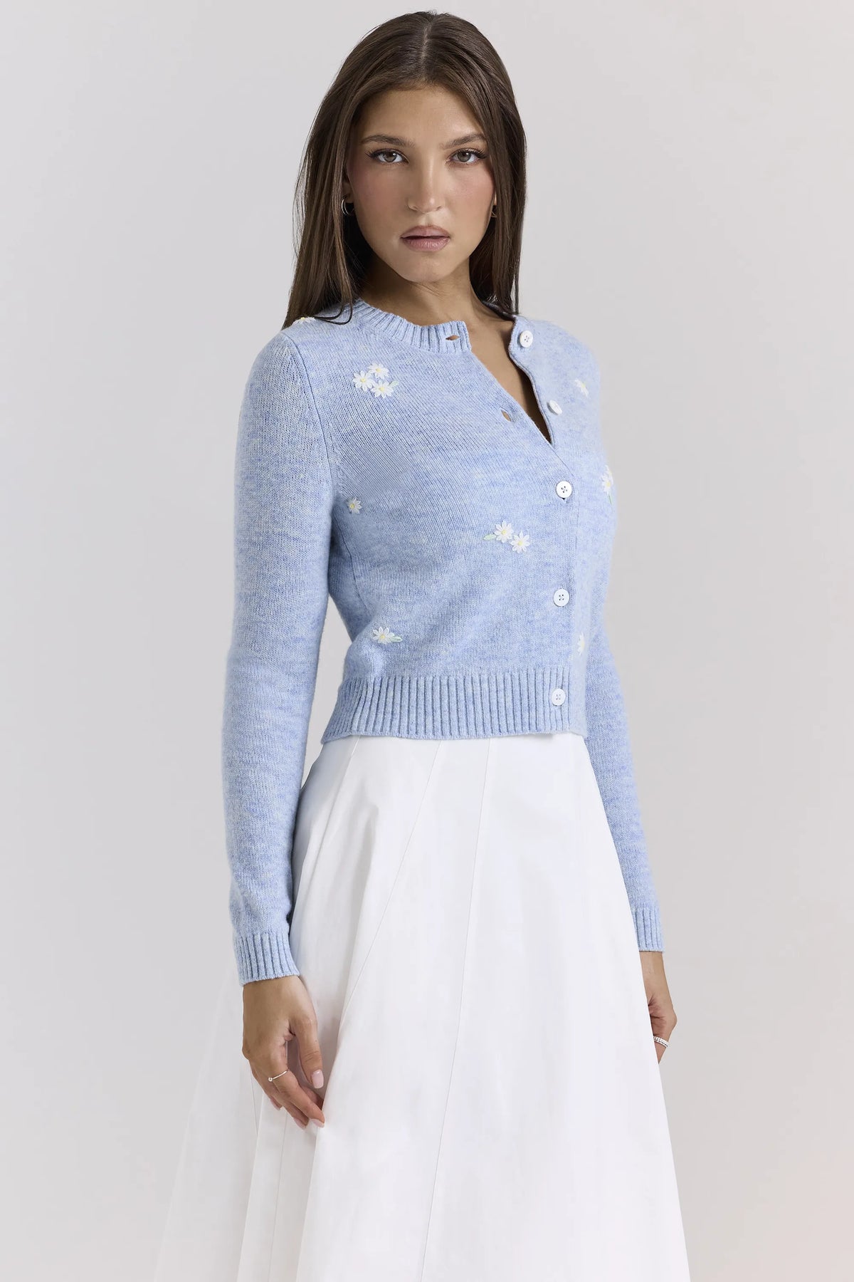Atheia Blue Lambswool Floral Embroidered Cardigan