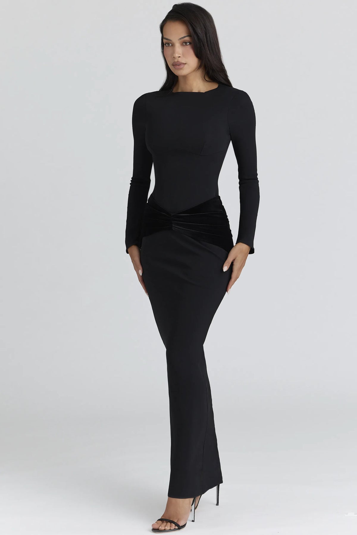 Athena Black Long Sleeve Crepe Jersey Maxi Dress