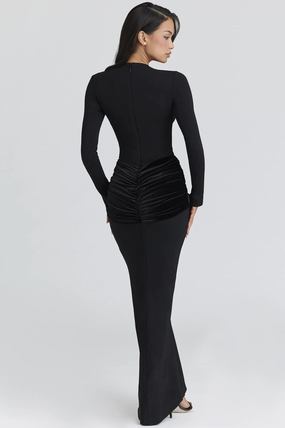 Athena Black Long Sleeve Crepe Jersey Maxi Dress