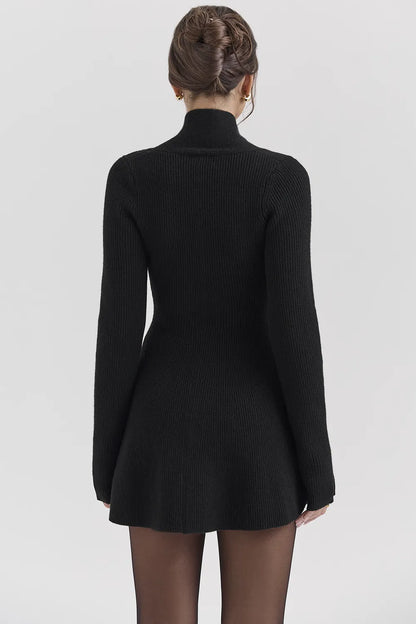 Aubrey Black Wool Knitted Cardigan Dress