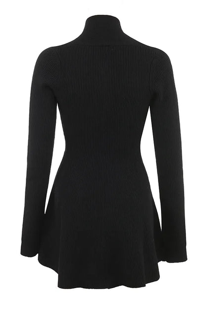 Aubrey Black Wool Knitted Cardigan Dress