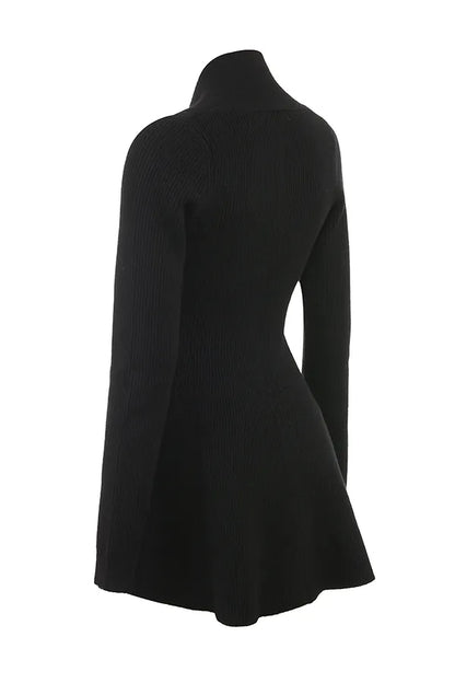 Aubrey Black Wool Knitted Cardigan Dress