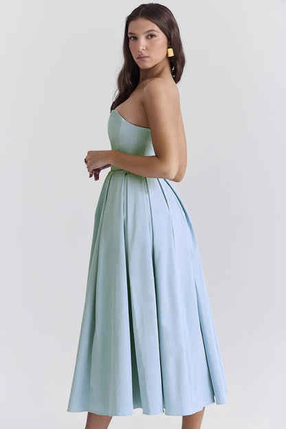 Audrey Tuscan Blue Strapless Midi Sundress