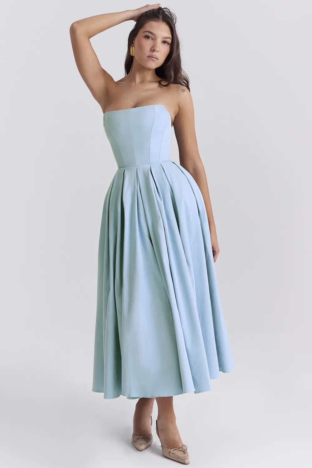 Audrey Tuscan Blue Strapless Midi Sundress