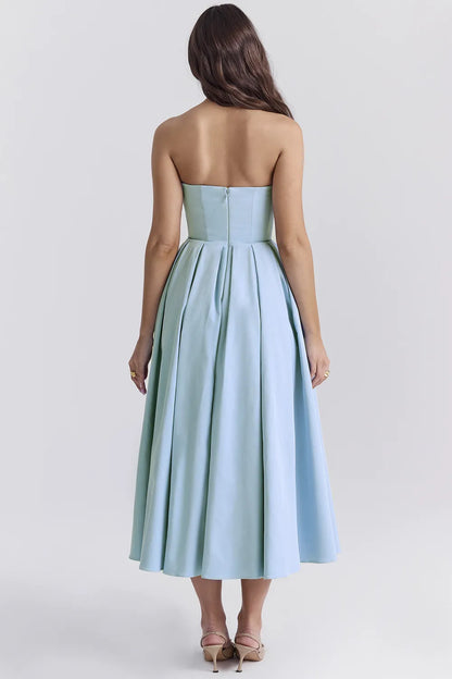 Audrey Tuscan Blue Strapless Midi Sundress