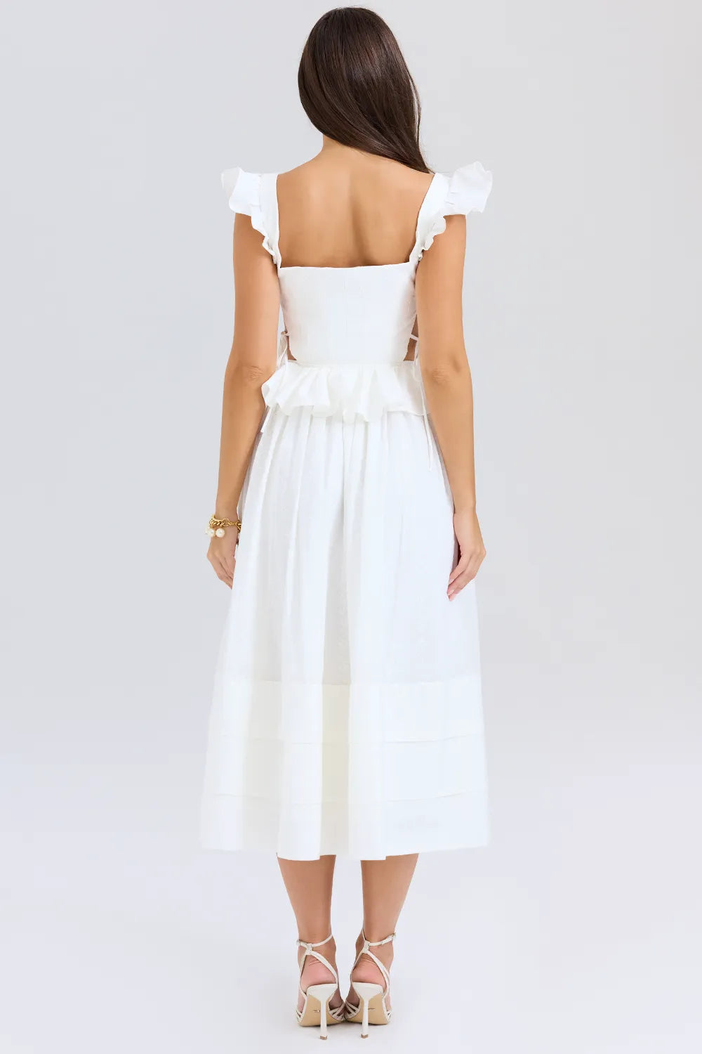 Augustine White Embroidered Cotton Midi Skirt