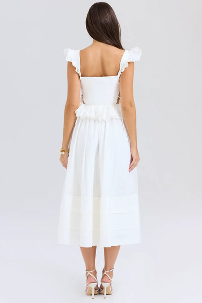 Augustine White Embroidered Cotton Midi Skirt