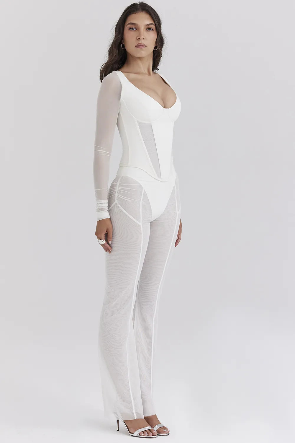 Avalon White Mesh High Waist Trousers