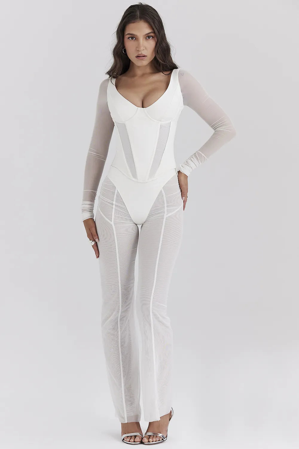 Avalon White Mesh High Waist Trousers
